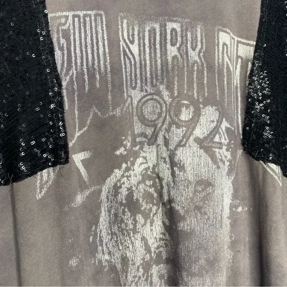 We The Free Gray Graphic T-Shirt Dress with Black Sequin Sleeves - Picture 5 of 9